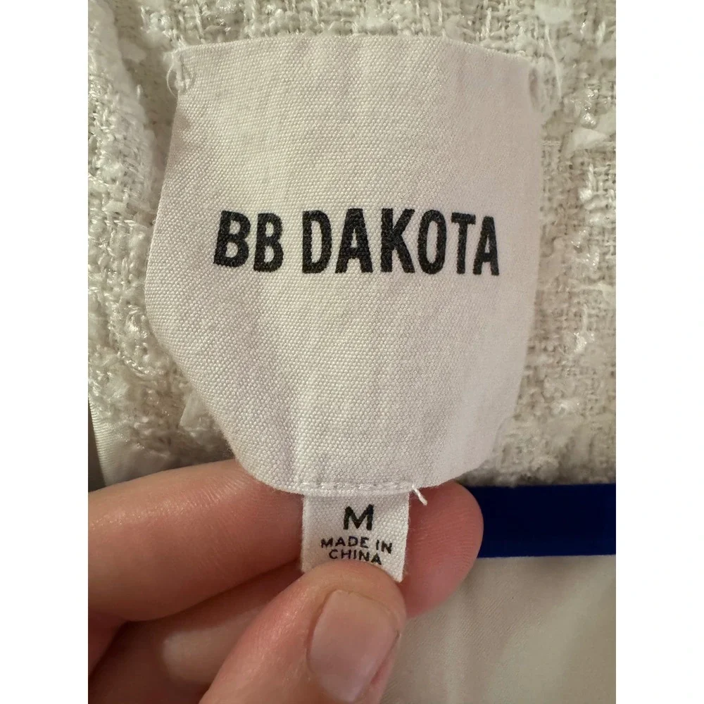 BB Dakota Tweed Coat Cream Frayed Edge Jacket Long Blazer Womens Medium - Picture 3 of 9